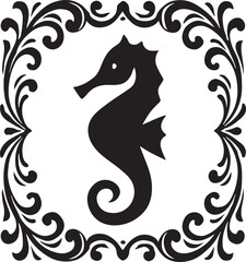 Silhouette Seahorse aquatic animal black outline art Vector Illustration