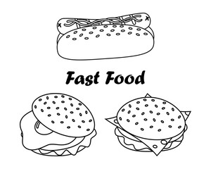 Burger Hot Dog and Sandwich with Fried Egg Logo Sticker Icon Pictogram Fast Food Minimalistic Design