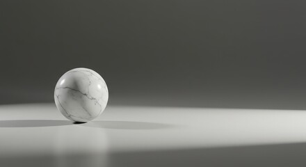 Elegant White Marble Sphere on Subtle Gray Background with Shadow