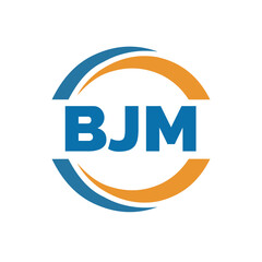 Blue and orange circular logo with bjm initials