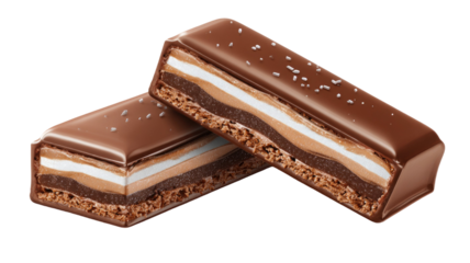 Two rectangle chocolate candy bars with smooth brown surface creating a sweet dessert confectionery illustration isolated on white background