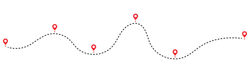 Dotted path with location points icon. isolated on white background. Travel vector icon. Vector illustration.