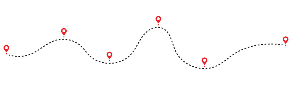 Dotted path with location points icon. isolated on white background. Travel vector icon. Vector illustration.