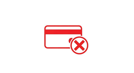Red credit card icon with a red x mark indicating cancellation or invalidity on a white background ai generated