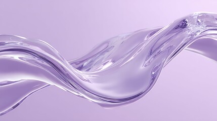 Translucent wave made of liquid shiny glass on pastel lavender background. Abstract brutalism realistic composition.