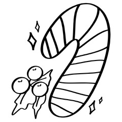 Christmas candy canes winter item, sticker, sign, icon and coloring.