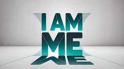 Modern "I am Me" typography with dynamic teal gradient and minimalist concrete background
