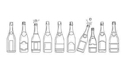 Collection of hand drawn champagne bottles celebratory toast festive drinks artistic design silhouette