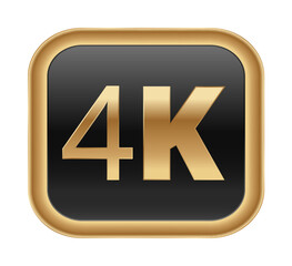 4k gold and black icon: high-resolution display technology symbol.