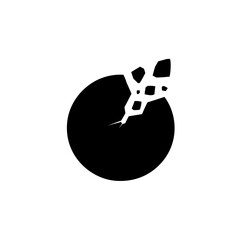 Cracked sphere silhouette isolated on white background