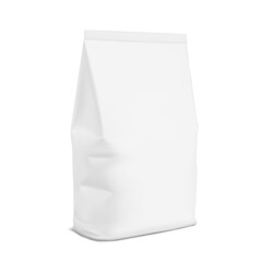 Vertical bag package for building materials mockup. Half side view. Vector illustration isolated on white background. Easy to use for presentation your product, idea, promo, design. EPS10.