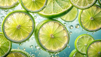 Fresh lime slices suspended in clear sparkling water with a hint of citrus fragrance