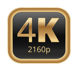 4k 2160p high-resolution icon with gold border on black background.