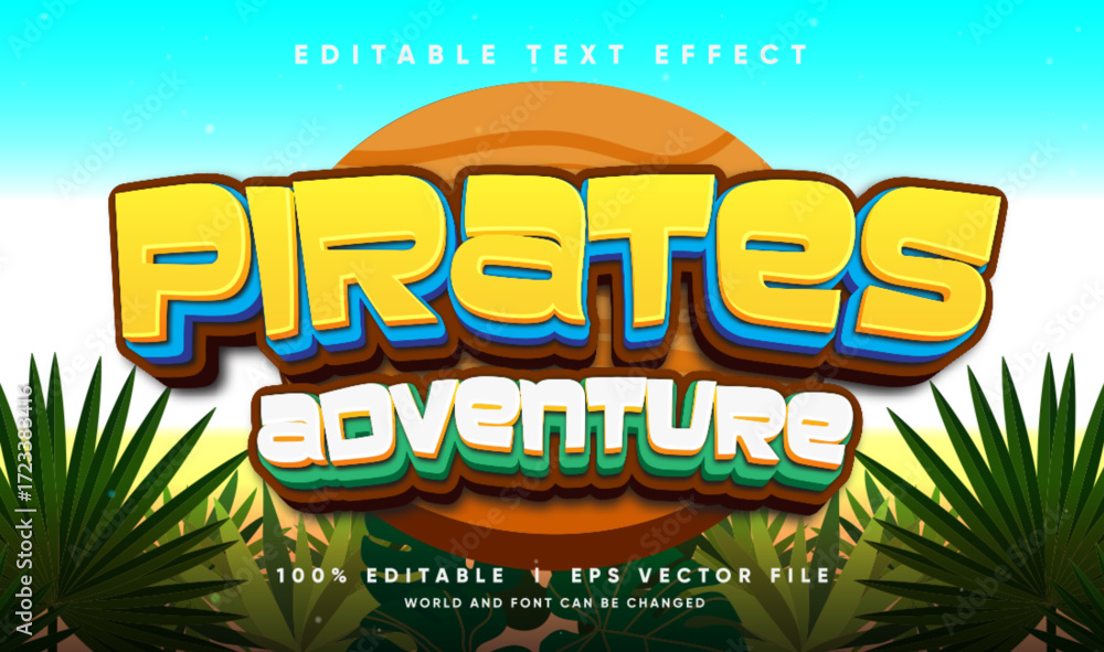 Poster pirates adventure vector text effect with modern style