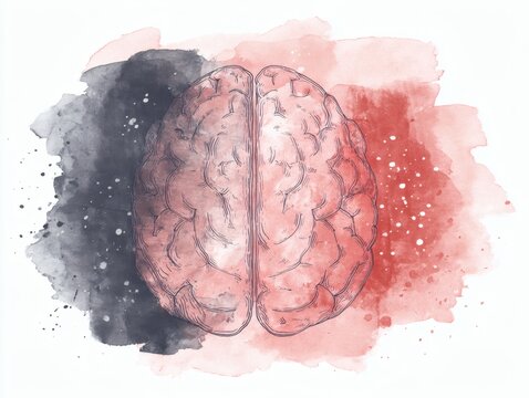 logic. An abstract brain illustration with dual-tone design, representing cognitive functions artistically. STEM education sheets, lab safety posters, designed for biotech research communications.