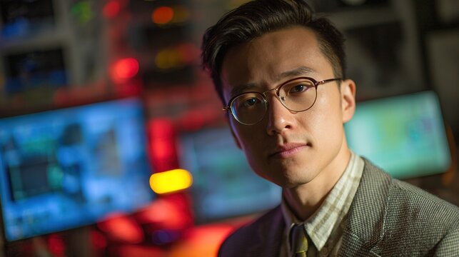 programmer. A focused programmer with lines of code projected in the background, illuminated by cool blue light. product launch decks.