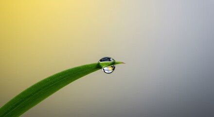 Water Droplet on Leaf Tip Reflecting Soft Background Colors