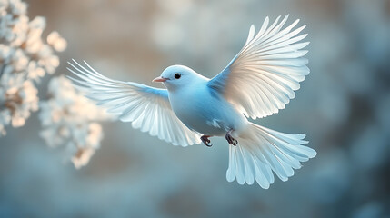 Majestic divine bird with bright aura flying in ethereal elegance 