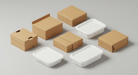 Assorted Food Packaging Containers in Various Shapes and Sizes