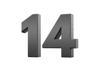 Fototapeta premium Sleek. metallic Black number 14 Fourteen with a glossy surface. 3d illustration