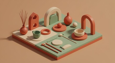 Colorful Minimalist Still Life Arrangement with Geometric Shapes