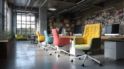 Modern Office with Colorful Ergonomic Chairs