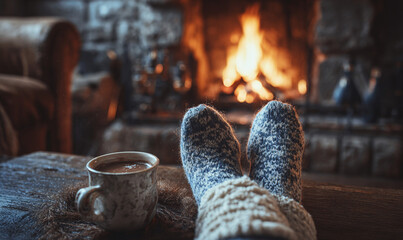 Person Relaxing Near Fire in Comfort Atmosphere