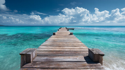 Fototapeta premium Serene Beach Scene: Tranquil Ocean Waves and Sunny Sky