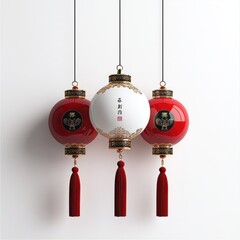 Festive Lantern Trio: Three vibrant, spherical lanterns, each radiating a festive glow, suspended against a backdrop, celebrating cultural heritage.