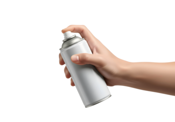White Spray Can in Hand on White and png Background – Product Shot with Clean Bright Lighting