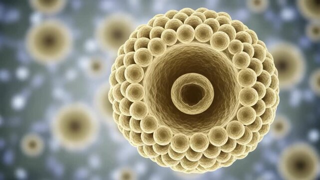 Cholesterol structure is displayed as yellow spheres in detailed render. Cholesterol structure for educational purposes visualizes molecule biology with spherical molecules representing atoms.