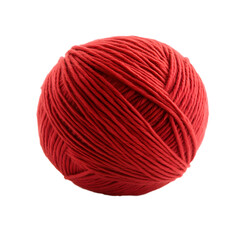 Soft Red Yarn Ball for Crafting Isolated on White Background