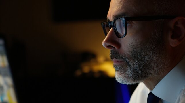 programmer. A focused programmer with lines of code projected in the background, illuminated by cool blue light. product launch decks.