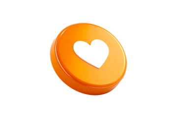 Orange heart icon isolated on transparent background for social media like button