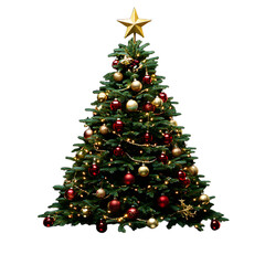 Elegant Christmas Tree Decorated with Gold Ornaments and Lights
