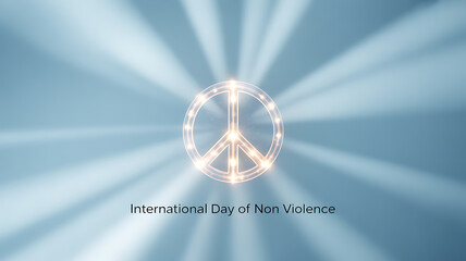 International Day of Non-Violence symbol with peace sign and radiant light background