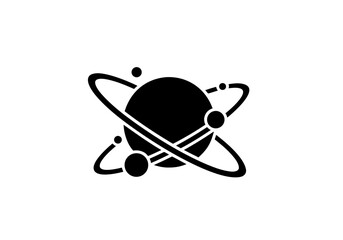 Atom icon orbiting electrons symbol of science, physics, chemistry, energy, technology