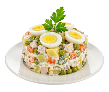 Olivier salad, isolated on transparent background, png