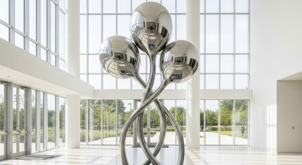 Giant Shiny Balloon Sculpture Inside Modern Building