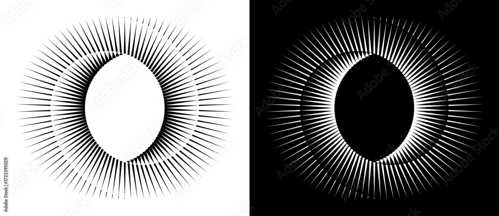 Poster two circles with lines as dynamic abstract vector background or logo or icon. yin and yang symbol. b