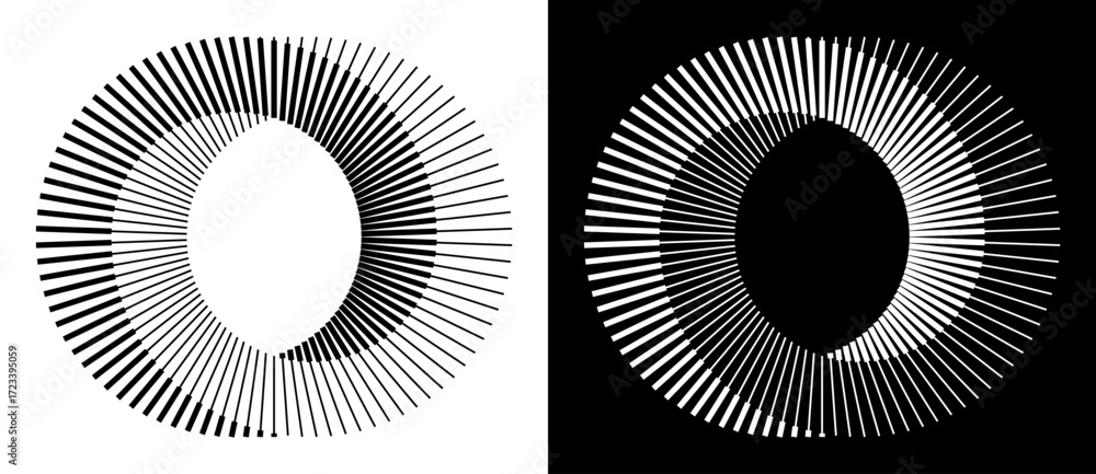 Poster two circles with lines as dynamic abstract vector background or logo or icon. yin and yang symbol. b
