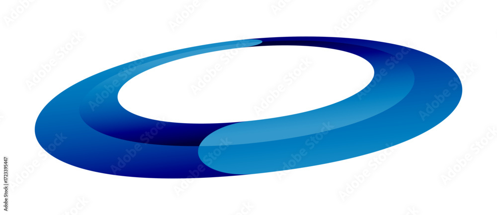 Poster blue color circle with 2 segments and gradient. logo or icon for any project. pespective view.