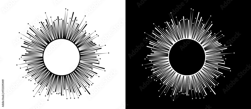 Poster abstract background with burning lines in cicrle. design element or icon. black shape on a white bac