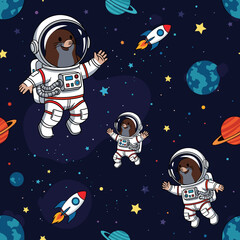 Playful moles as astronauts in space Kids adventure learning or decor concept