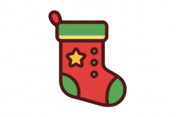 Red and green christmas stocking with star and polka dot decorations, representing winter holidays and festive celebrations