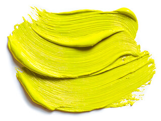 Bright and bold neon yellow brush strokes, vivid and energetic, isolated on white background.
