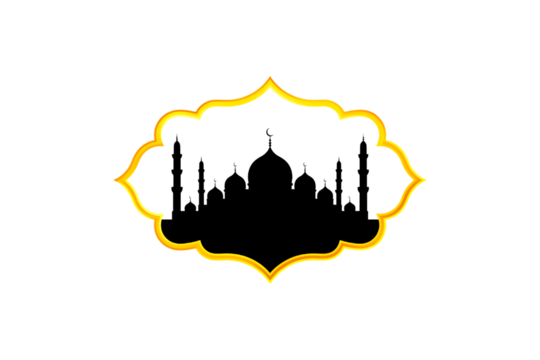 Mosque silhouette with golden frame isolated on transparent background, islamic art - Powered by Adobe