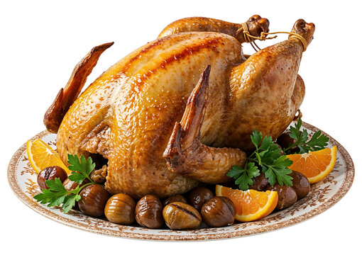Chapon r&ocirc;ti French roasted capon, isolated on transparent background, png
