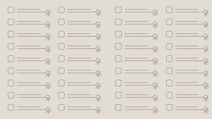 Repeating pattern of checklist boxes and line diagrams on a light beige background forming a template