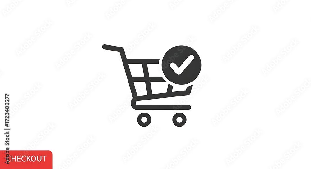 Aufkleber a shopping cart icon with a checkmark inside a circle on a white background indicating checkout ai g